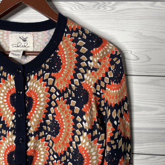 Tabitha Anthropologie Odval Art Deco Geo Print Button Up Cardigan Sweater M - Picture 3 of 8